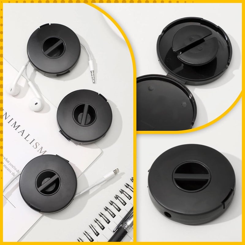 Copkim 9 Pcs Charging Cord Organizer Black Portable Charger Cord Holder Round Storage Cable Winder Retractable Cable Management Flexible USB Reel for Home Office Classroom Wire Charger2.48 * 0.67in - Image 4